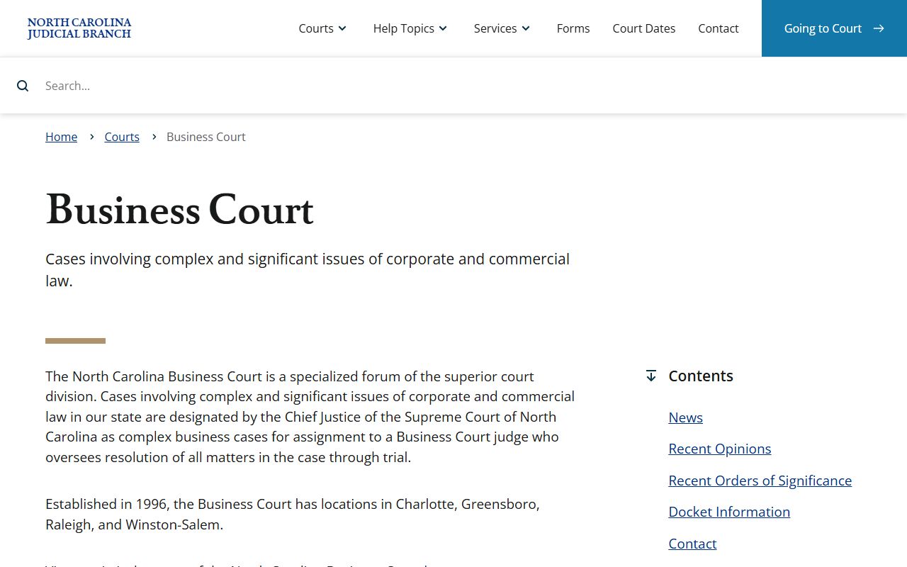 North Carolina Business Court records and filings