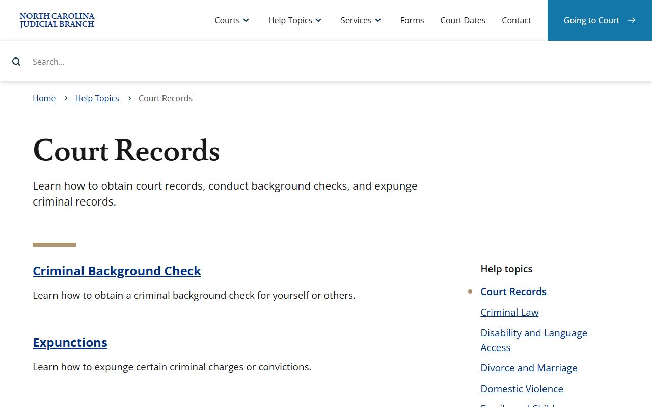 North Carolina court records help topics and guides