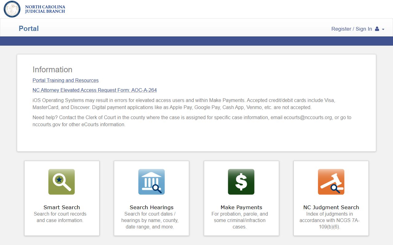 North Carolina eCourts portal for searching court records online