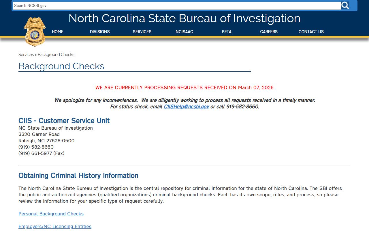 North Carolina SBI background checks for criminal court records
